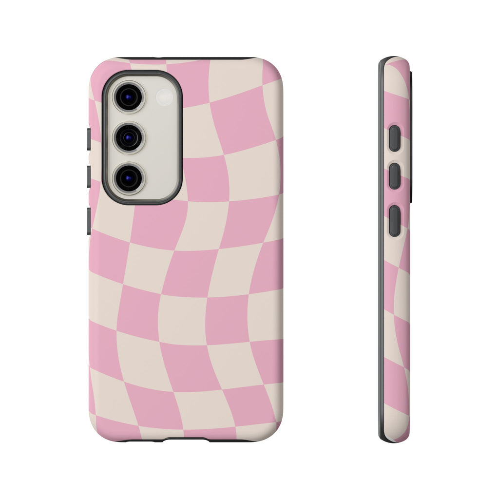Pink Wavy Checker Tough Phone Case