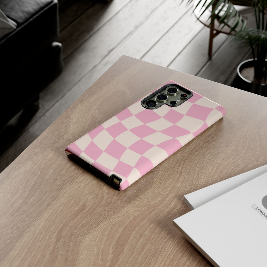 Pink Wavy Checker Tough Phone Case