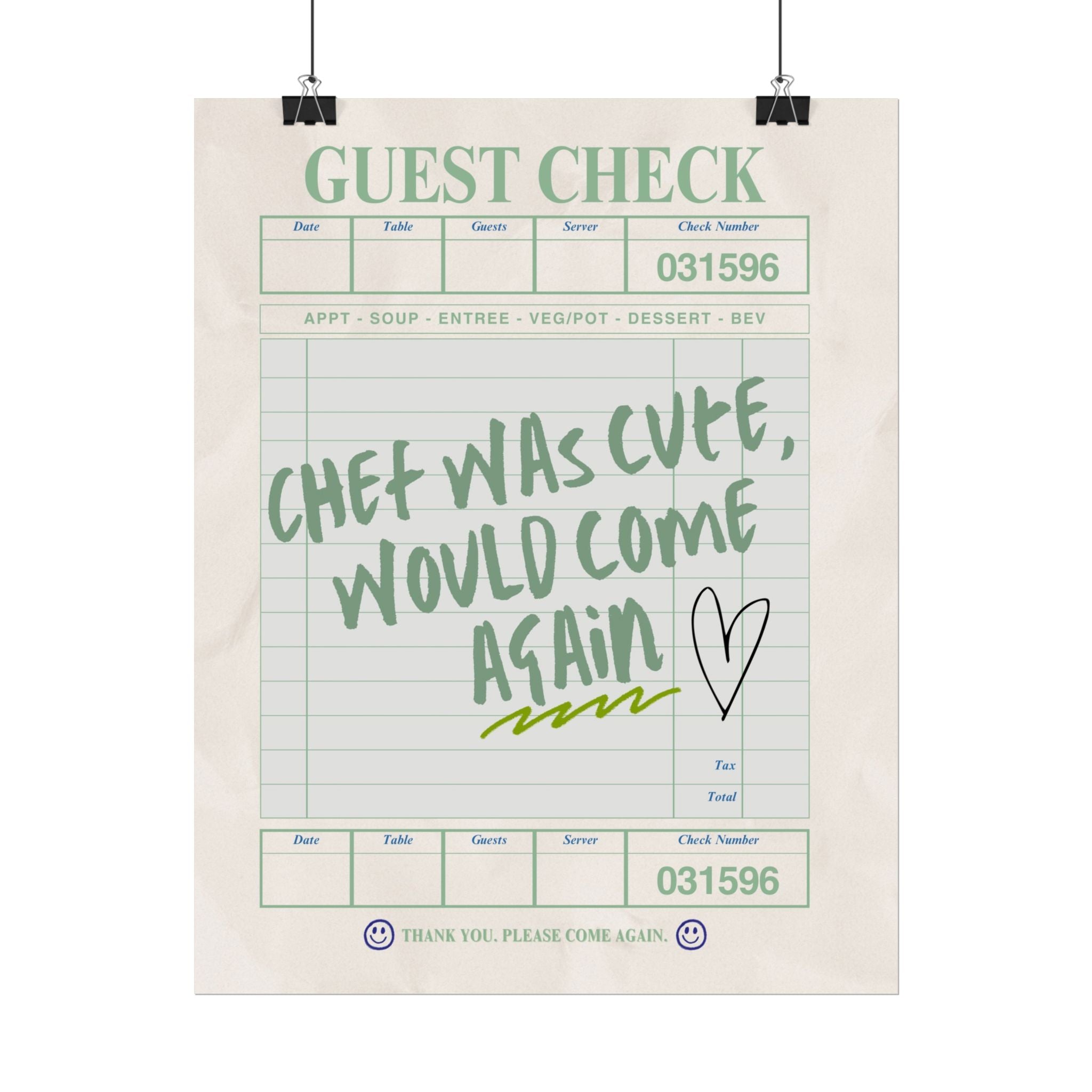 Guest Check Cute Chef Poster