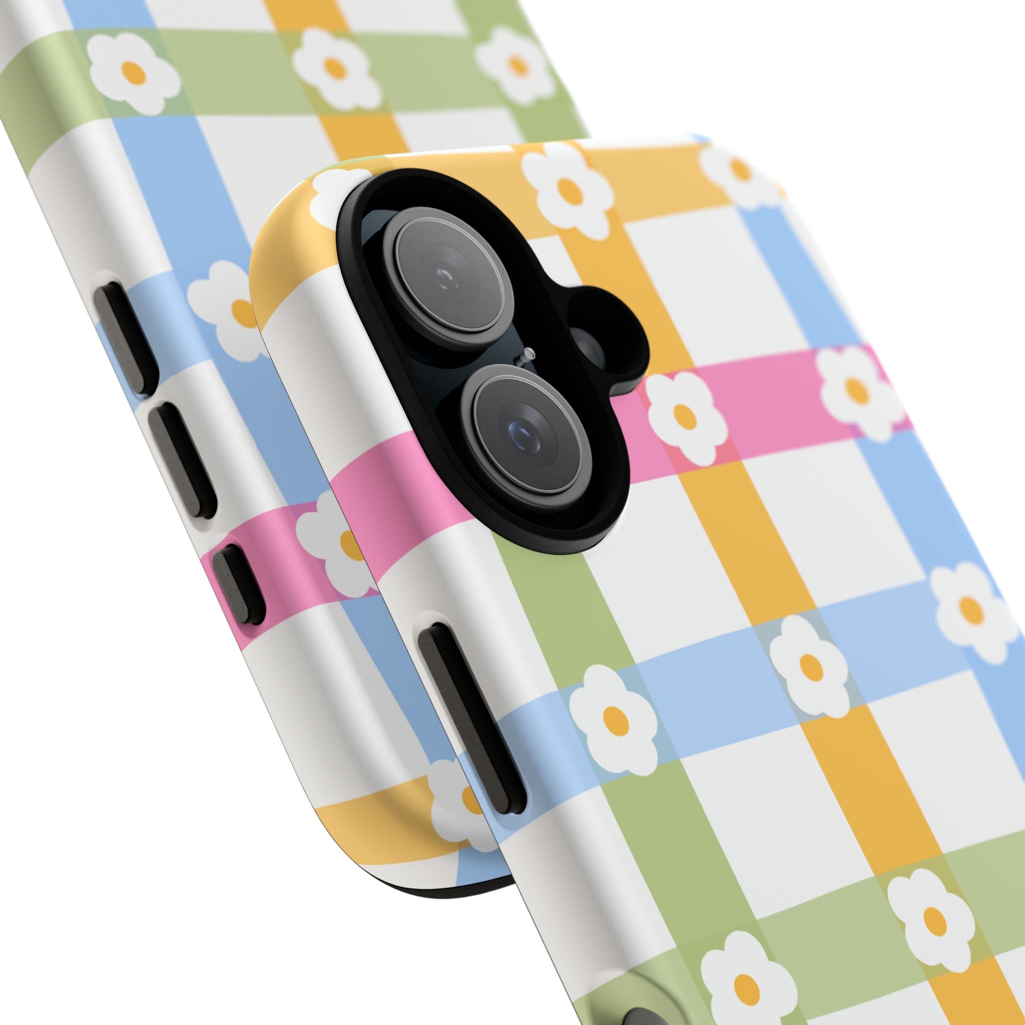 Floral Gingham  Pastel Checkerboard Phone Cover with Daisies