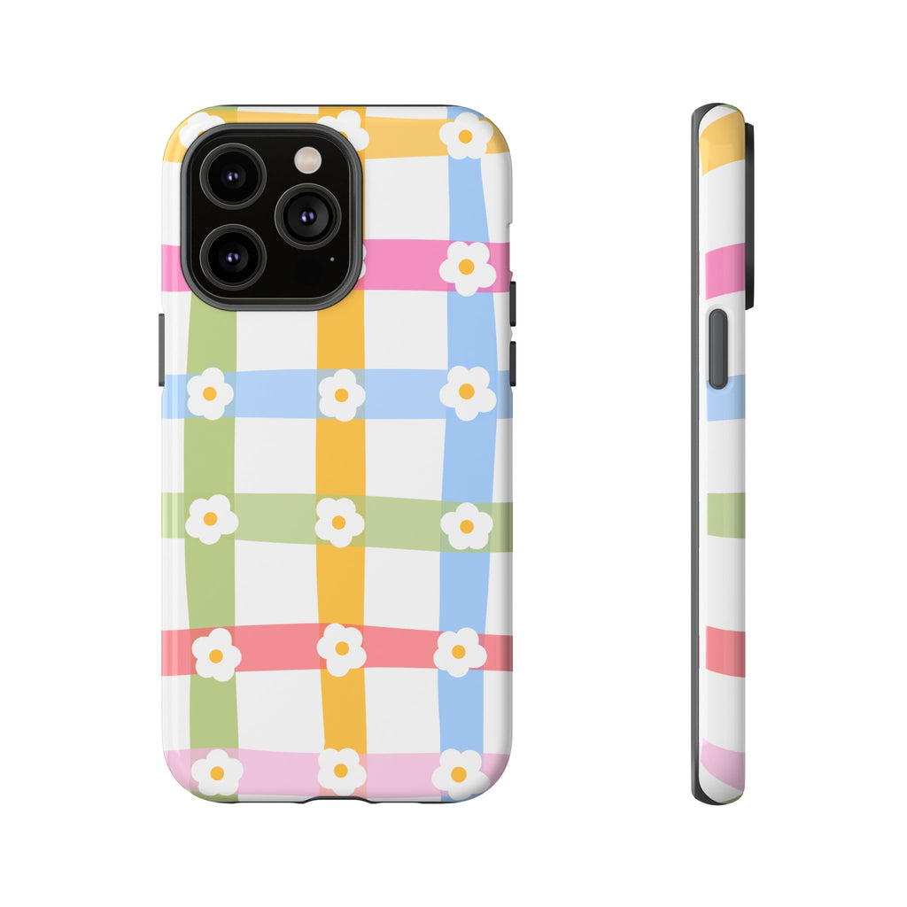 Floral Gingham  Pastel Checkerboard Phone Cover with Daisies