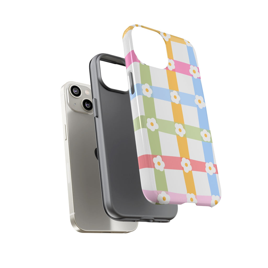 Floral Gingham  Pastel Checkerboard Phone Cover with Daisies