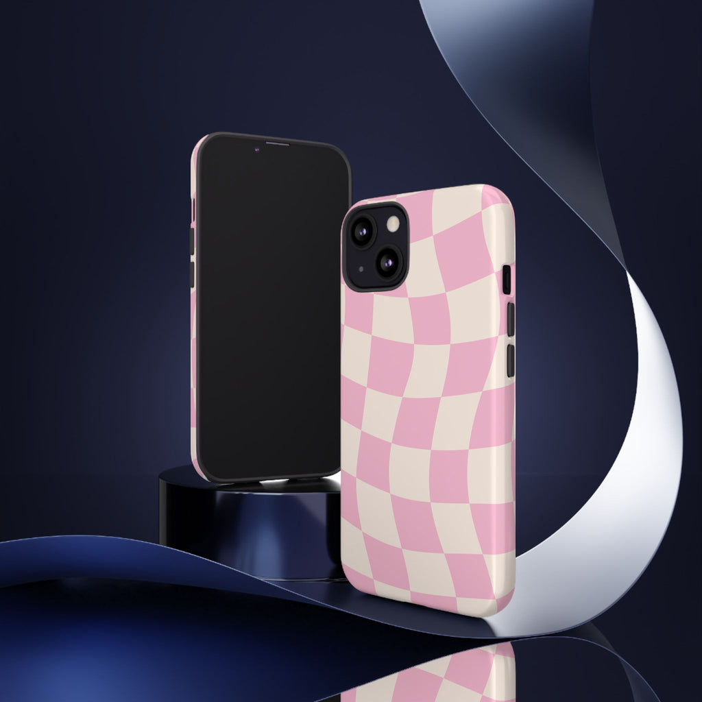 Pink Wavy Checker Tough Phone Case