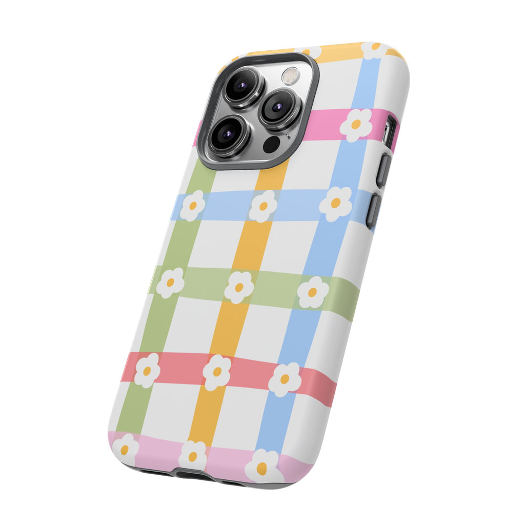 Floral Gingham  Pastel Checkerboard Phone Cover with Daisies