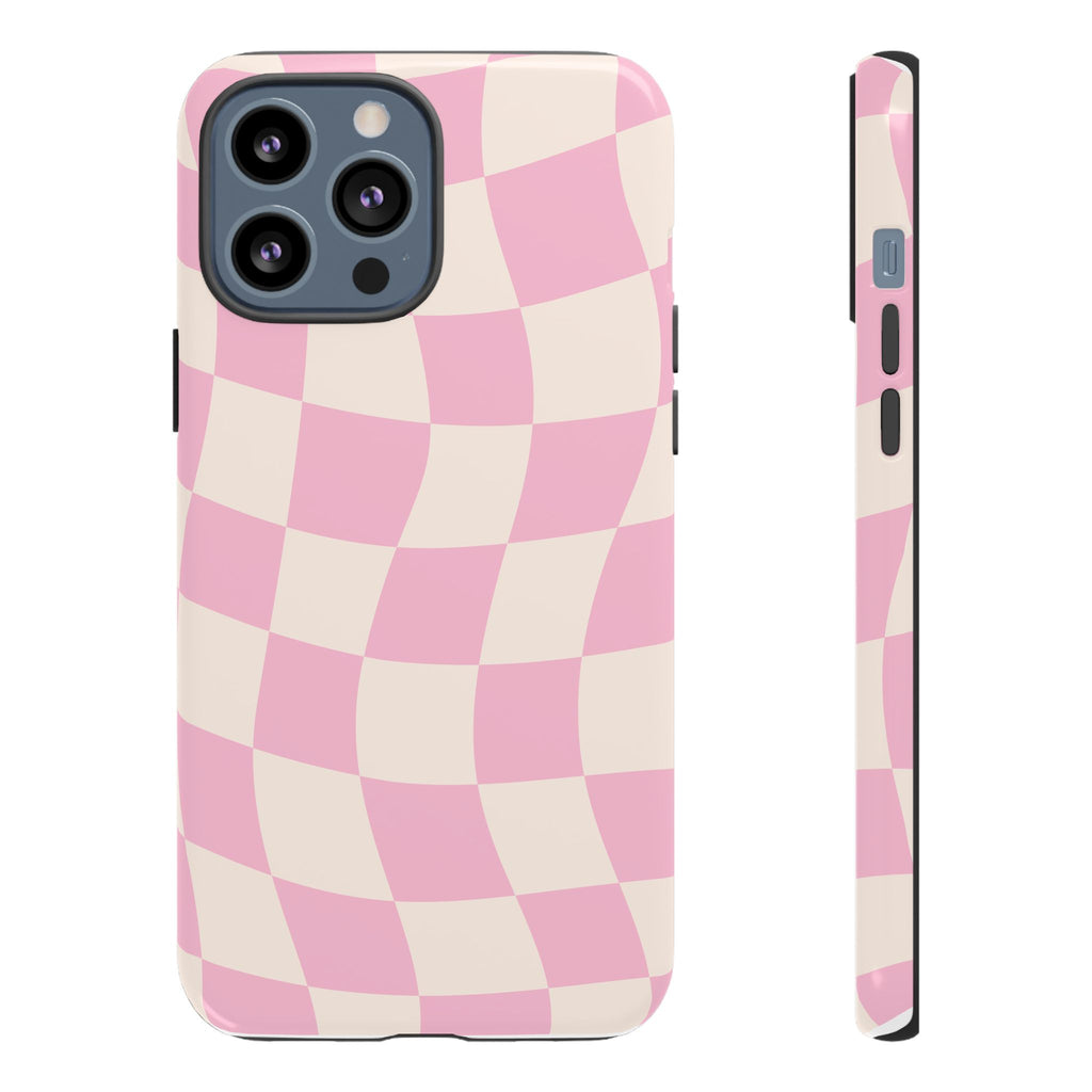 Pink Wavy Checker Tough Phone Case
