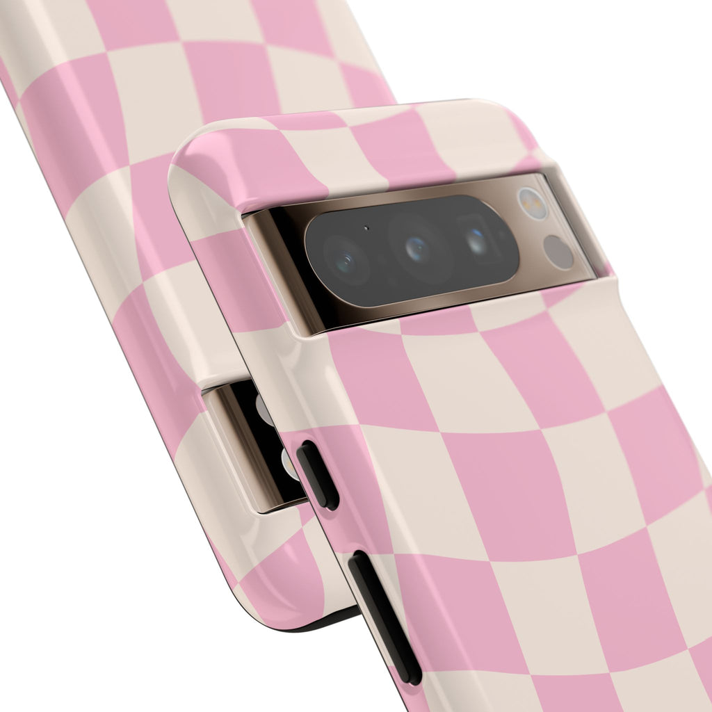 Pink Wavy Checker Tough Phone Case