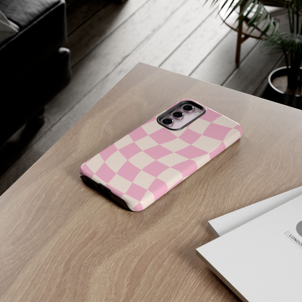 Pink Wavy Checker Tough Phone Case
