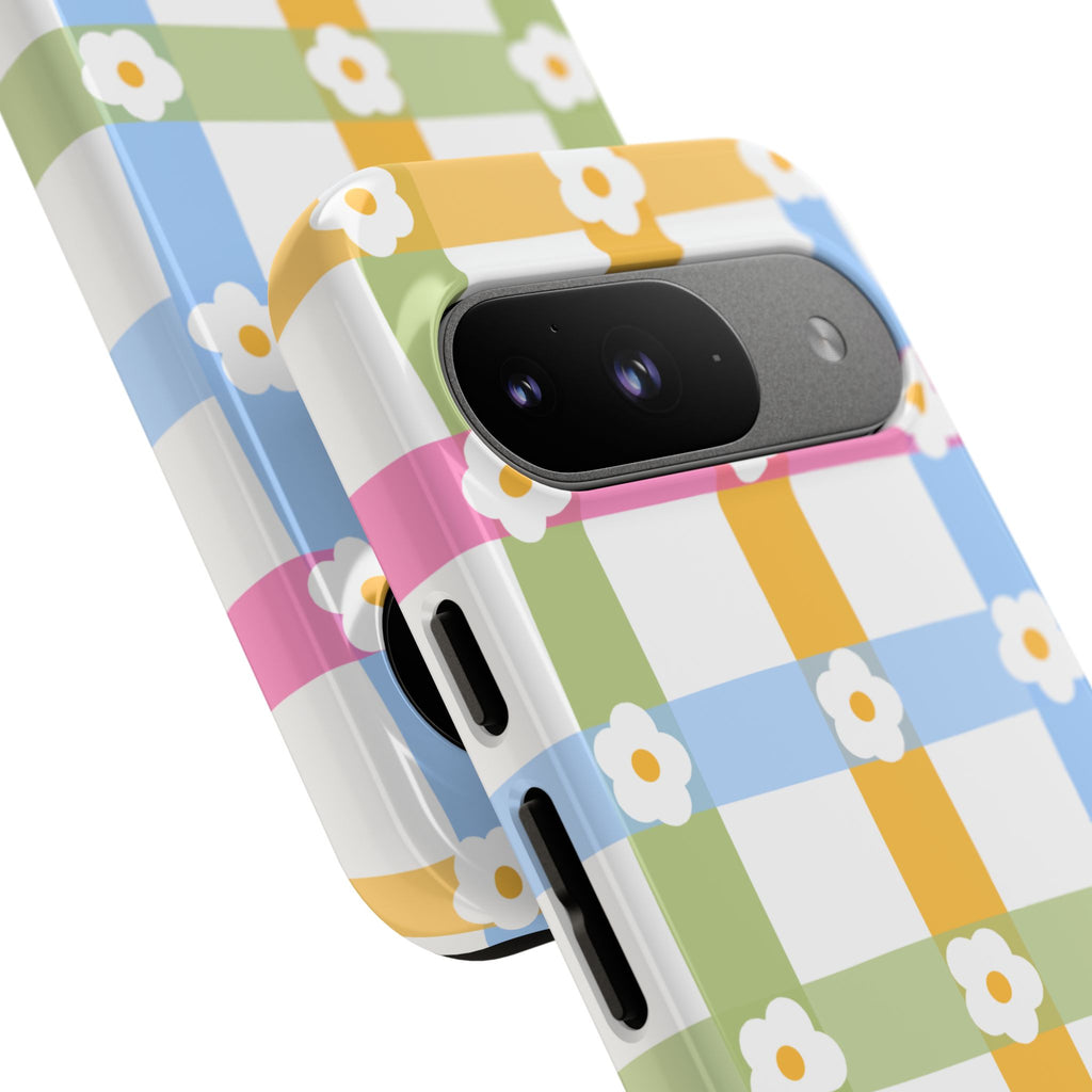Floral Gingham  Pastel Checkerboard Phone Cover with Daisies