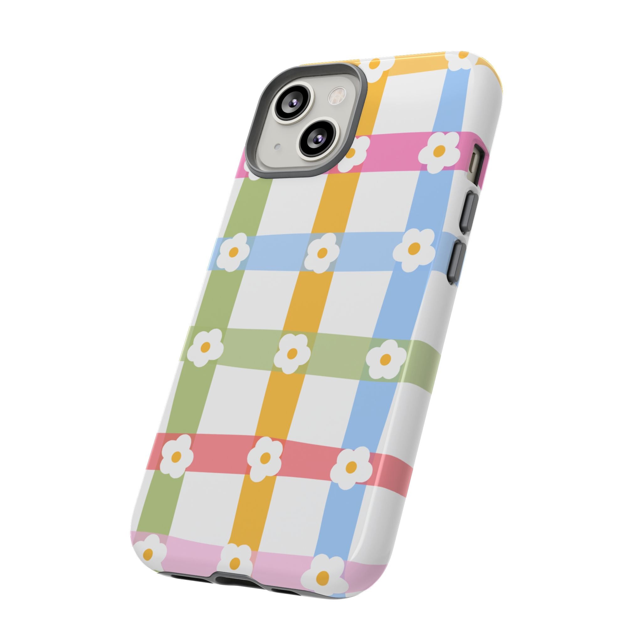 Floral Gingham  Pastel Checkerboard Phone Cover with Daisies