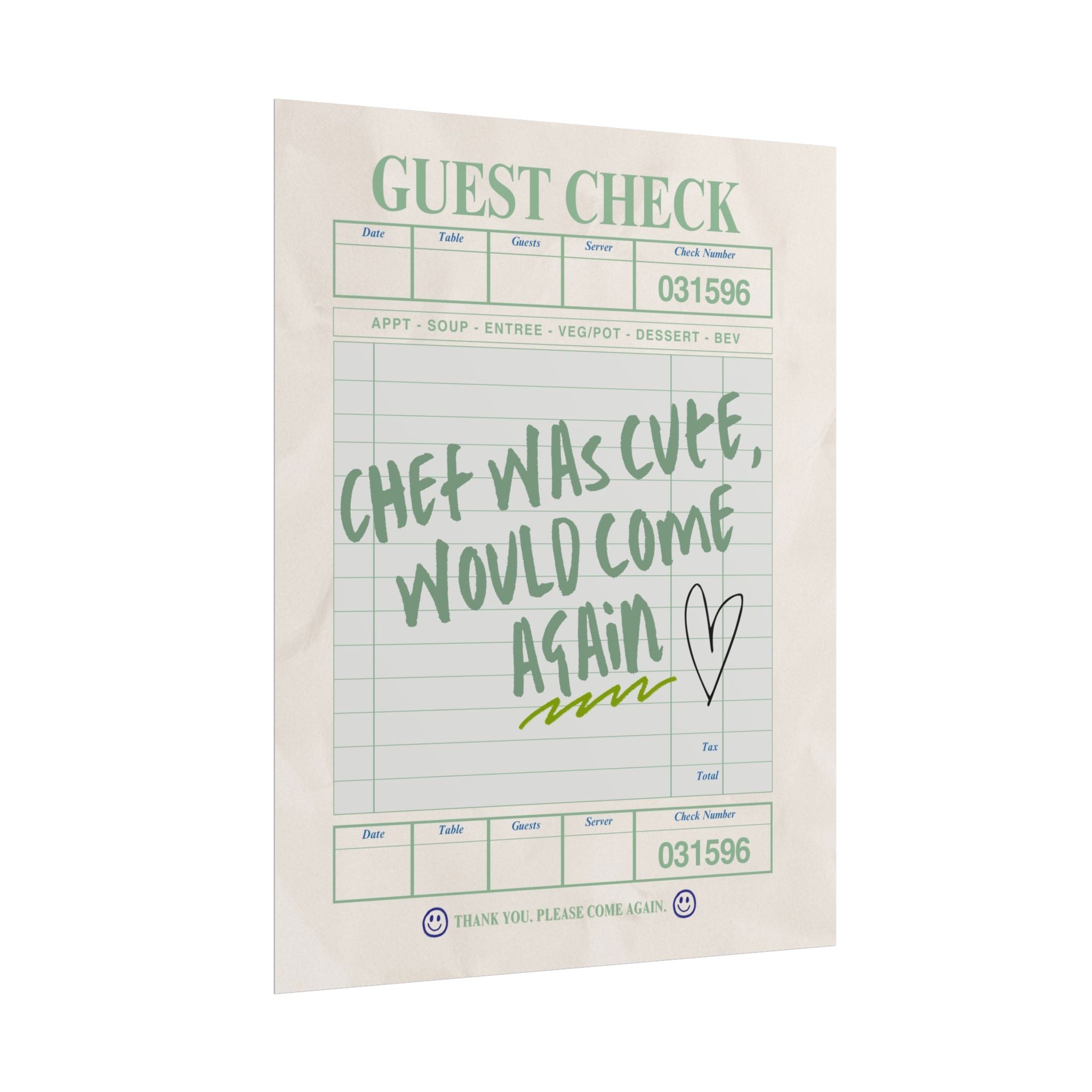 Guest Check Cute Chef Poster