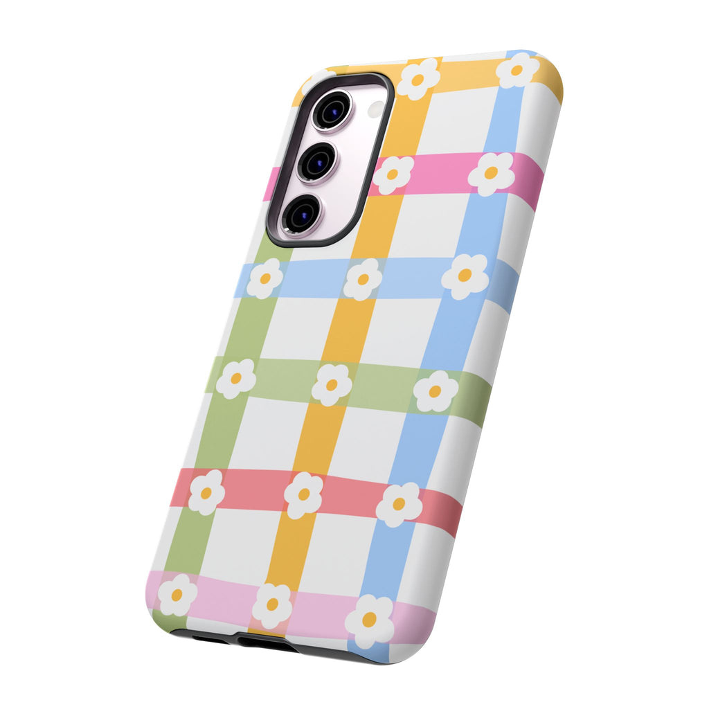 Floral Gingham  Pastel Checkerboard Phone Cover with Daisies