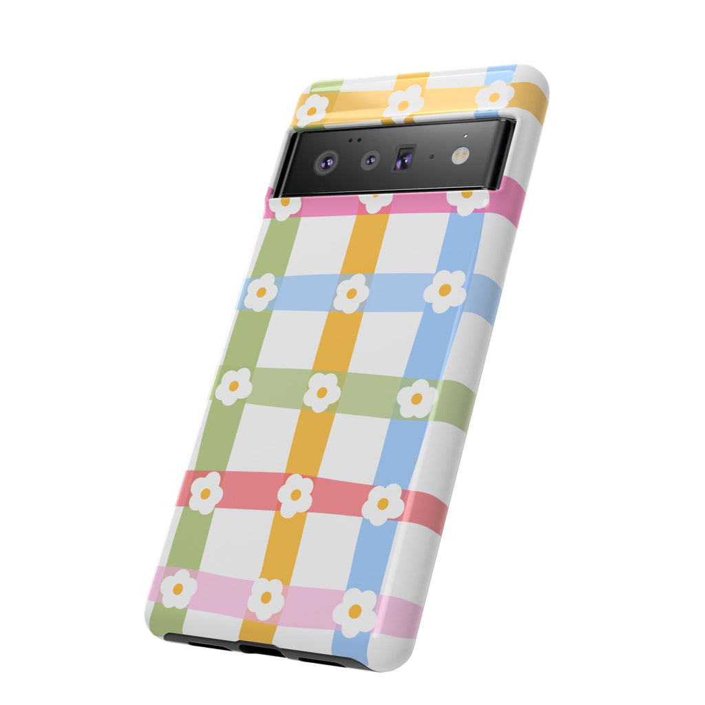 Floral Gingham  Pastel Checkerboard Phone Cover with Daisies