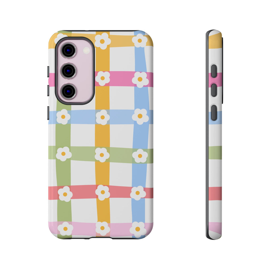 Floral Gingham  Pastel Checkerboard Phone Cover with Daisies
