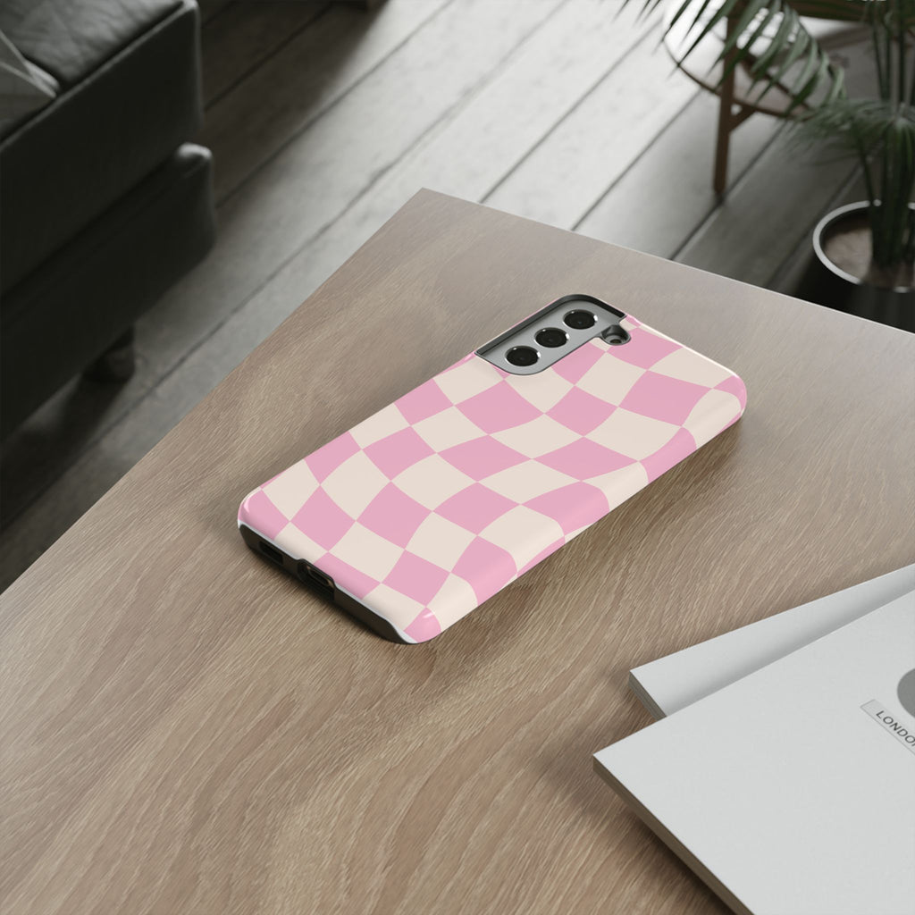 Pink Wavy Checker Tough Phone Case