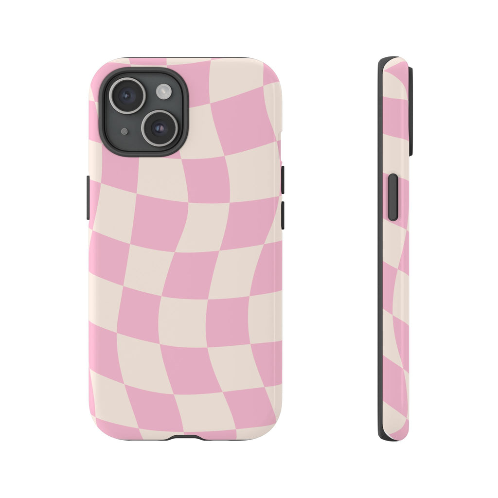 Pink Wavy Checker Tough Phone Case