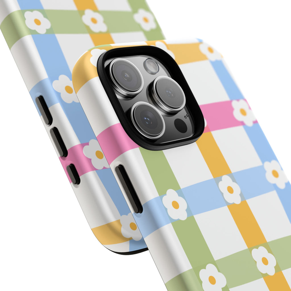 Floral Gingham  Pastel Checkerboard Phone Cover with Daisies