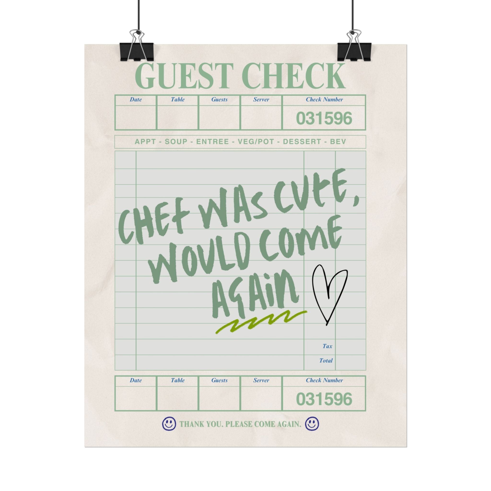 Guest Check Cute Chef Poster