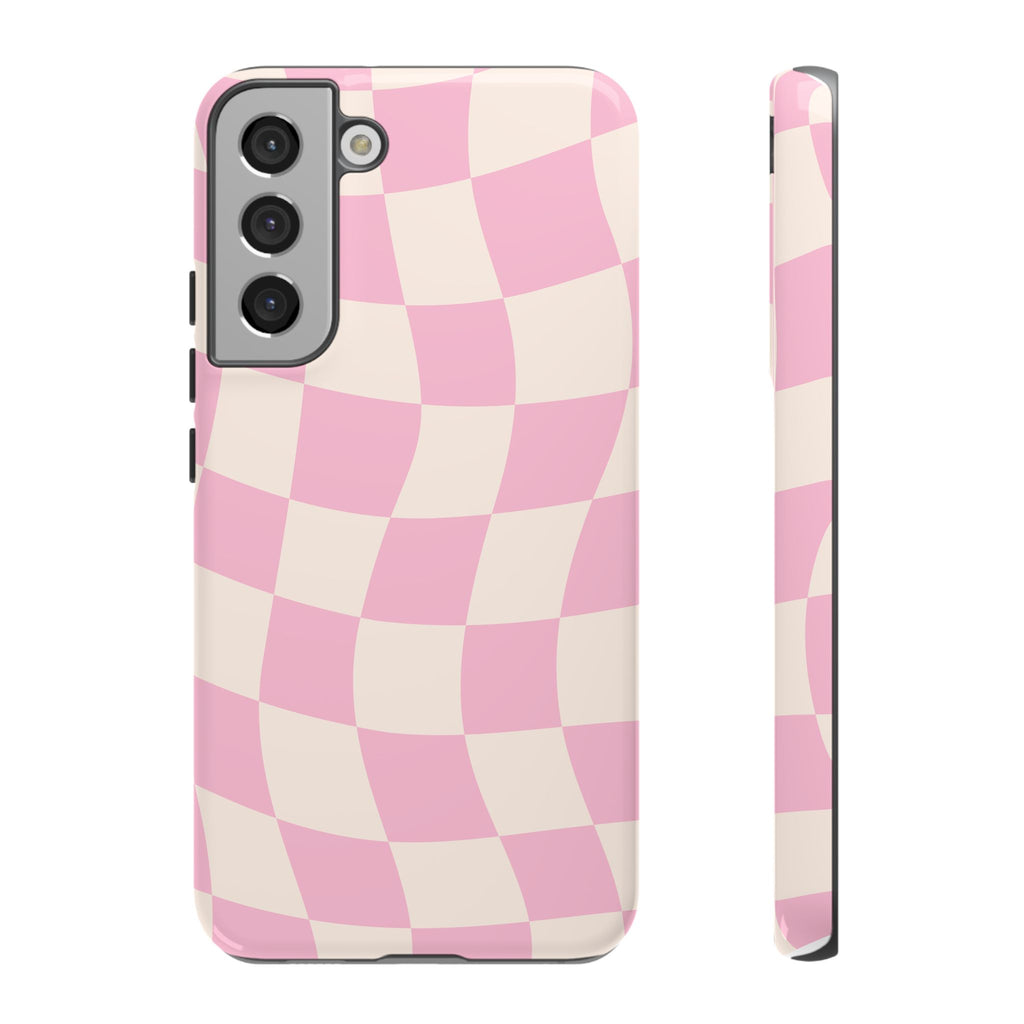 Pink Wavy Checker Tough Phone Case