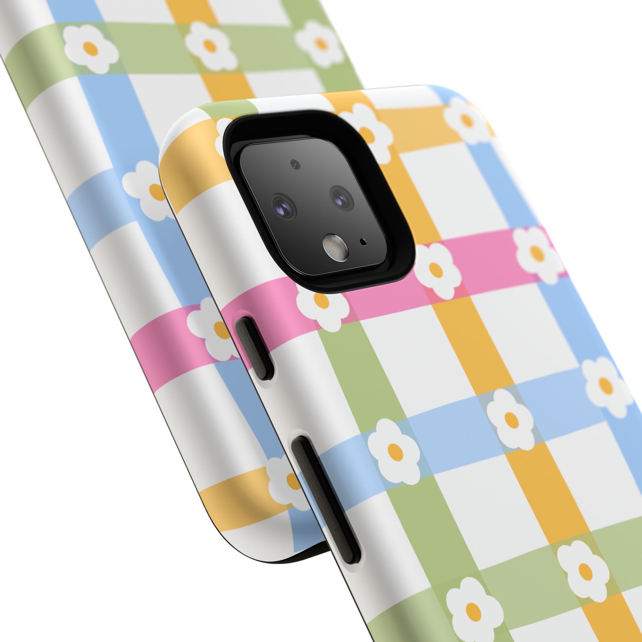 Floral Gingham  Pastel Checkerboard Phone Cover with Daisies