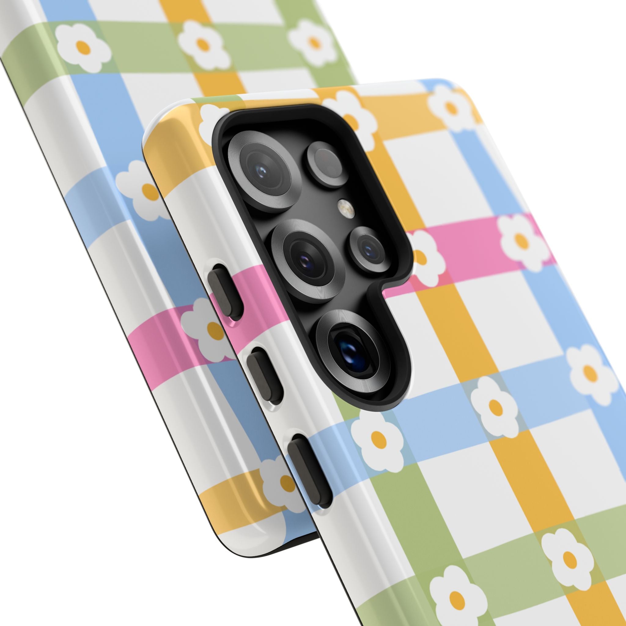 Floral Gingham  Pastel Checkerboard Phone Cover with Daisies