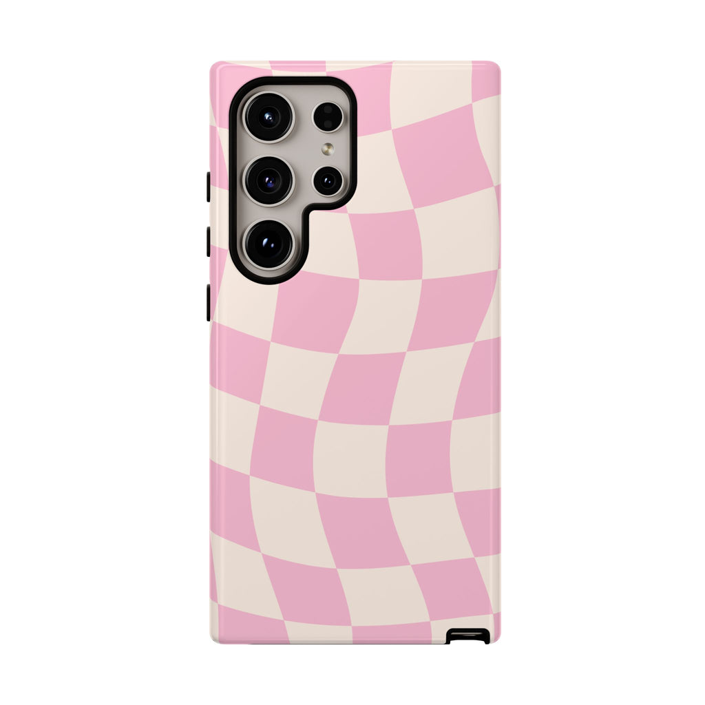Pink Wavy Checker Tough Phone Case