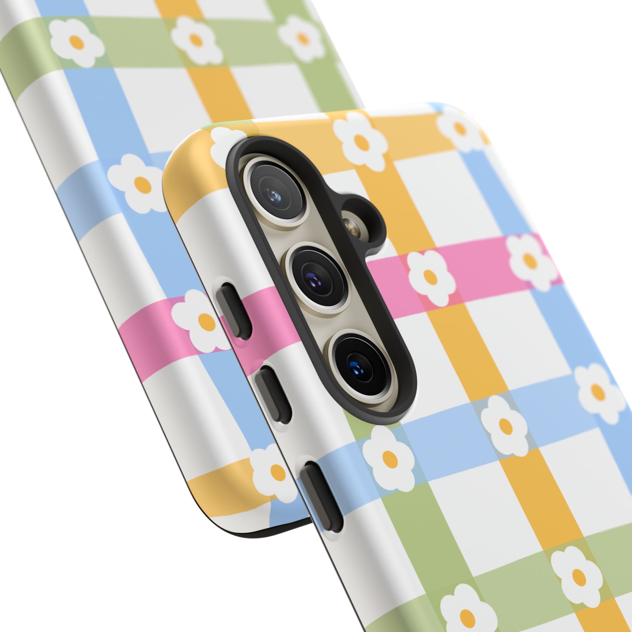 Floral Gingham  Pastel Checkerboard Phone Cover with Daisies