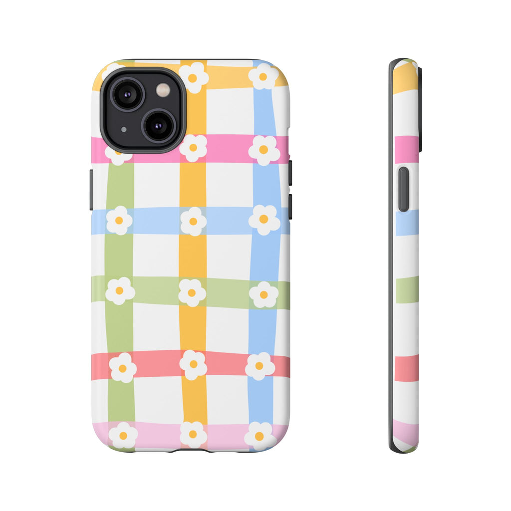 Floral Gingham  Pastel Checkerboard Phone Cover with Daisies