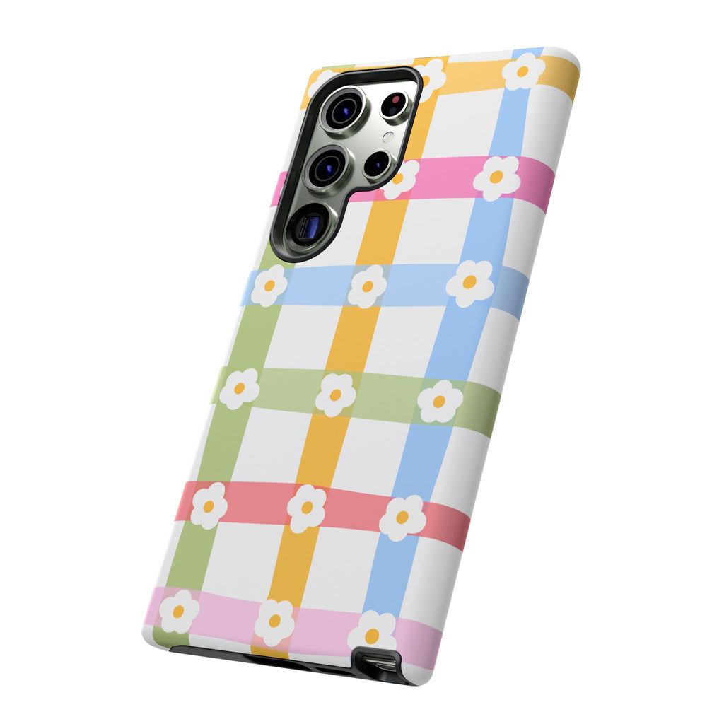 Floral Gingham  Pastel Checkerboard Phone Cover with Daisies