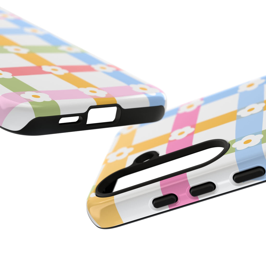 Floral Gingham  Pastel Checkerboard Phone Cover with Daisies