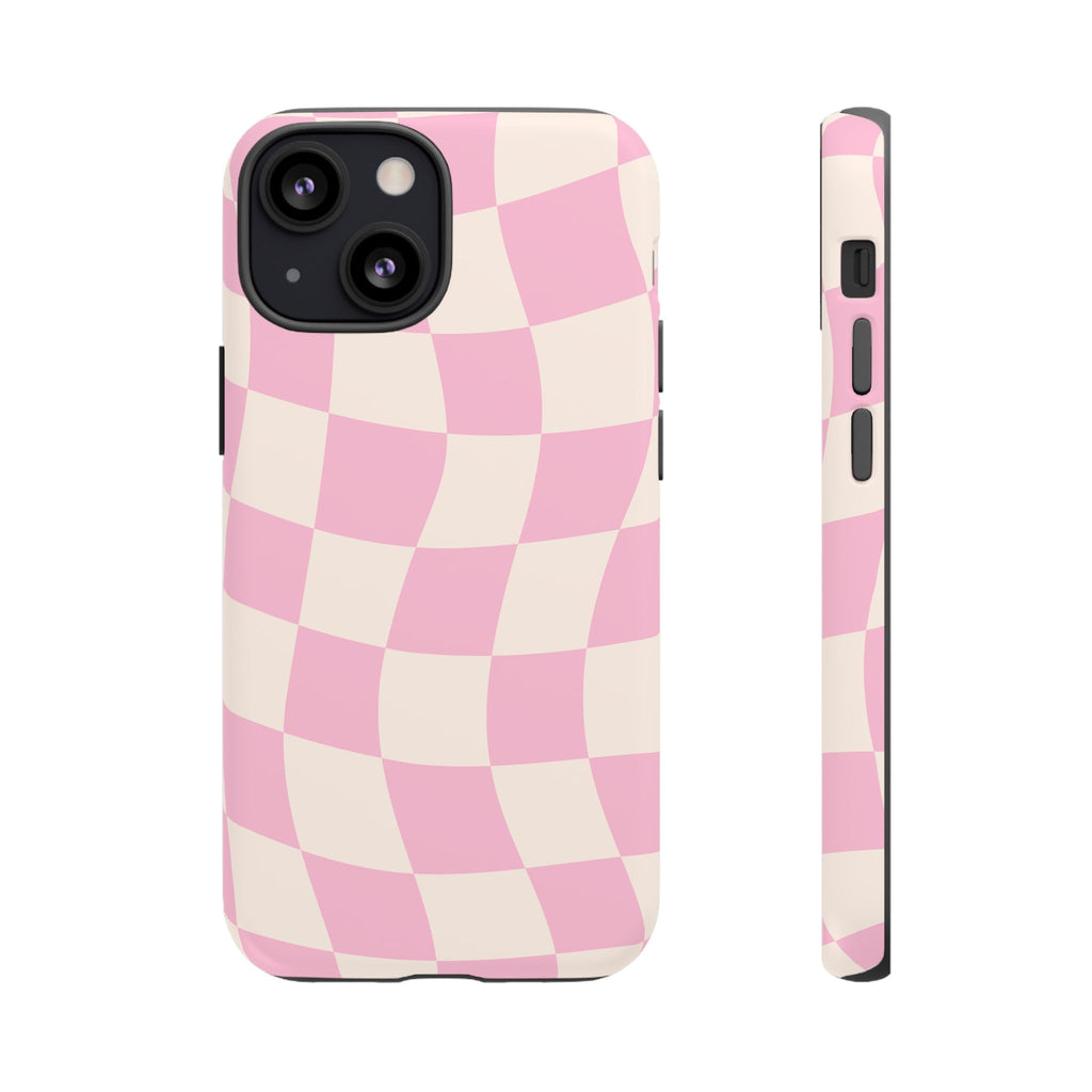 Pink Wavy Checker Tough Phone Case