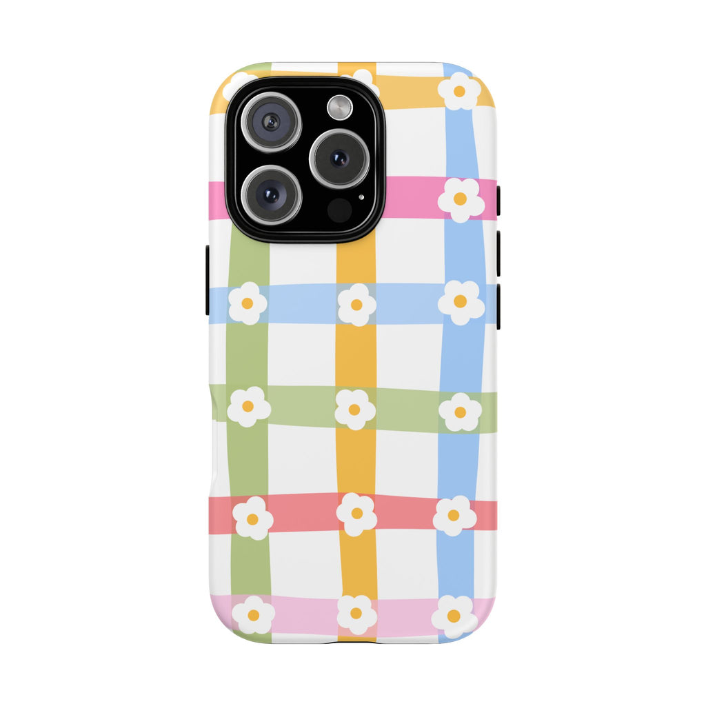 Floral Gingham  Pastel Checkerboard Phone Cover with Daisies