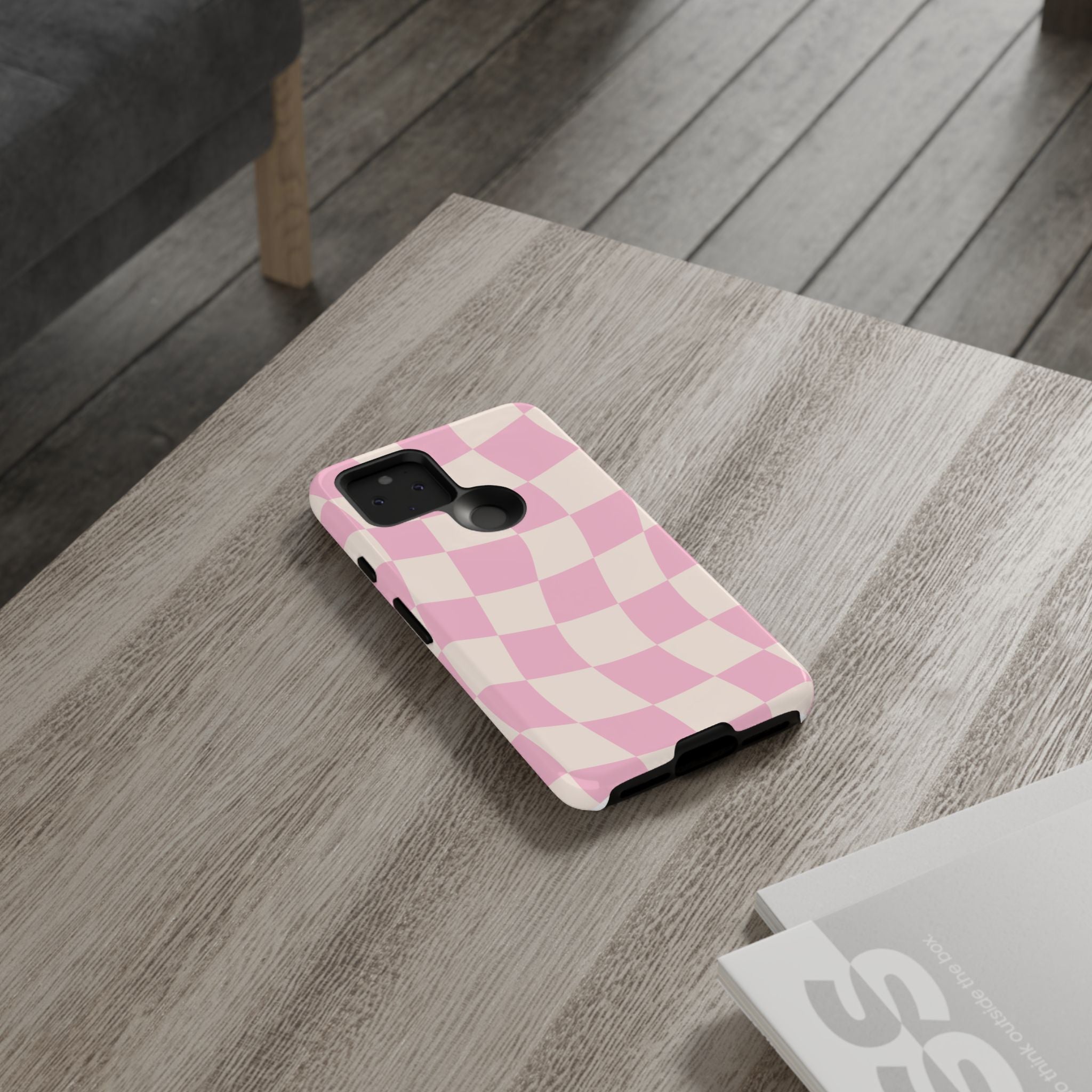 Pink Wavy Checker Tough Phone Case