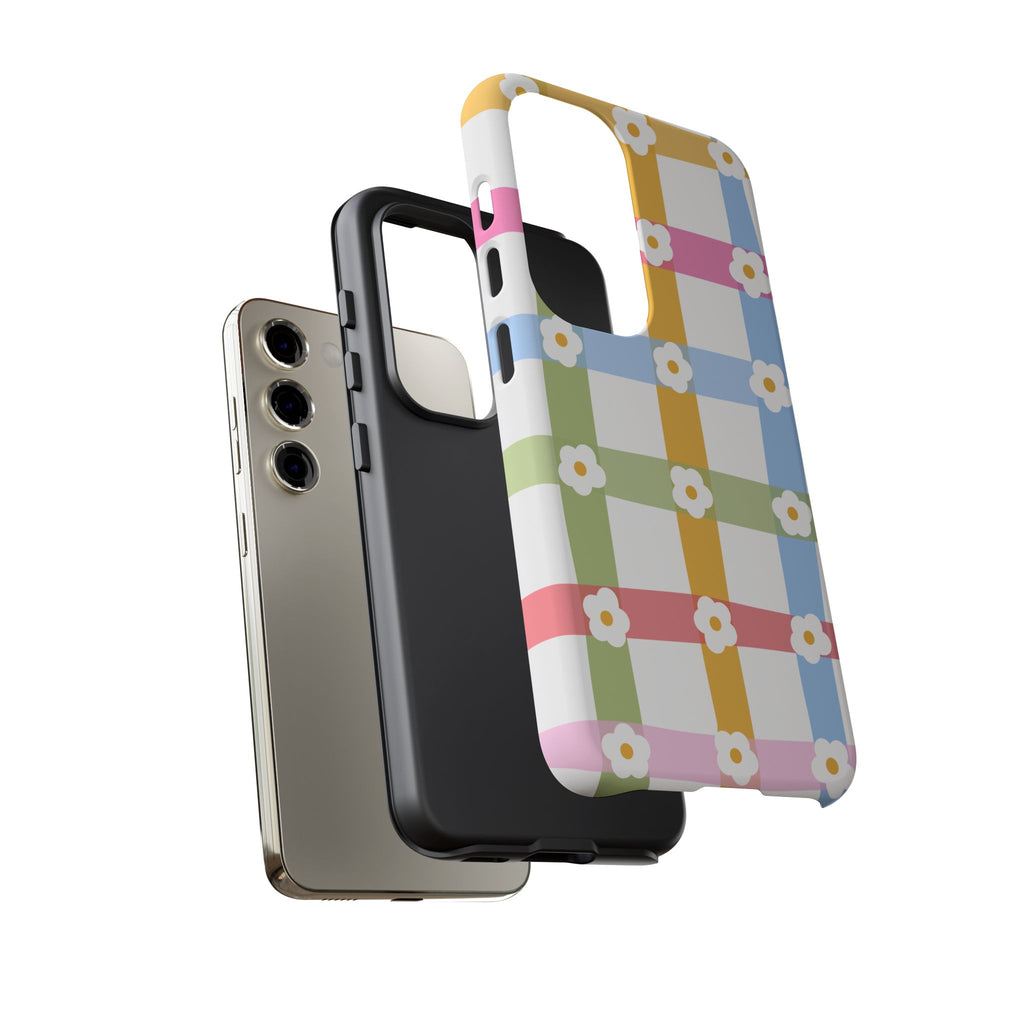 Floral Gingham  Pastel Checkerboard Phone Cover with Daisies