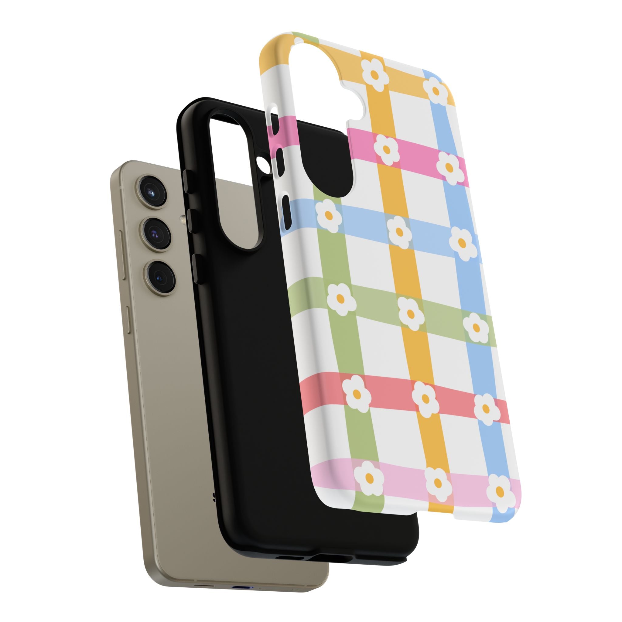 Floral Gingham  Pastel Checkerboard Phone Cover with Daisies