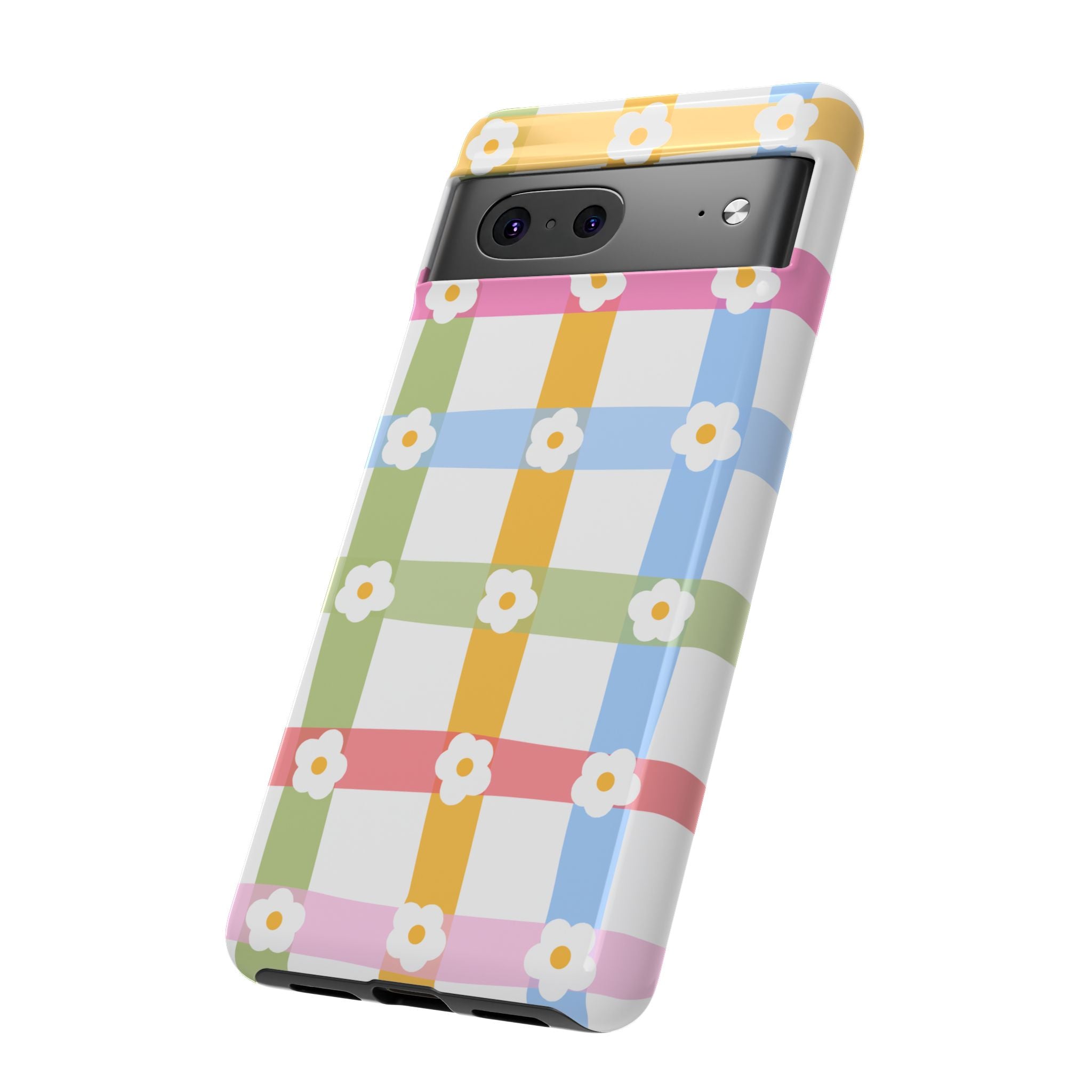 Floral Gingham  Pastel Checkerboard Phone Cover with Daisies