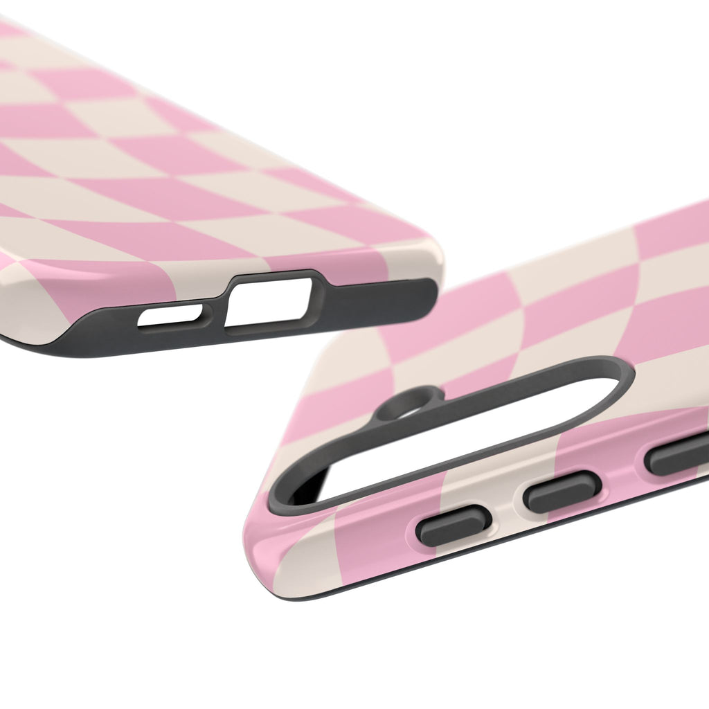 Pink Wavy Checker Tough Phone Case