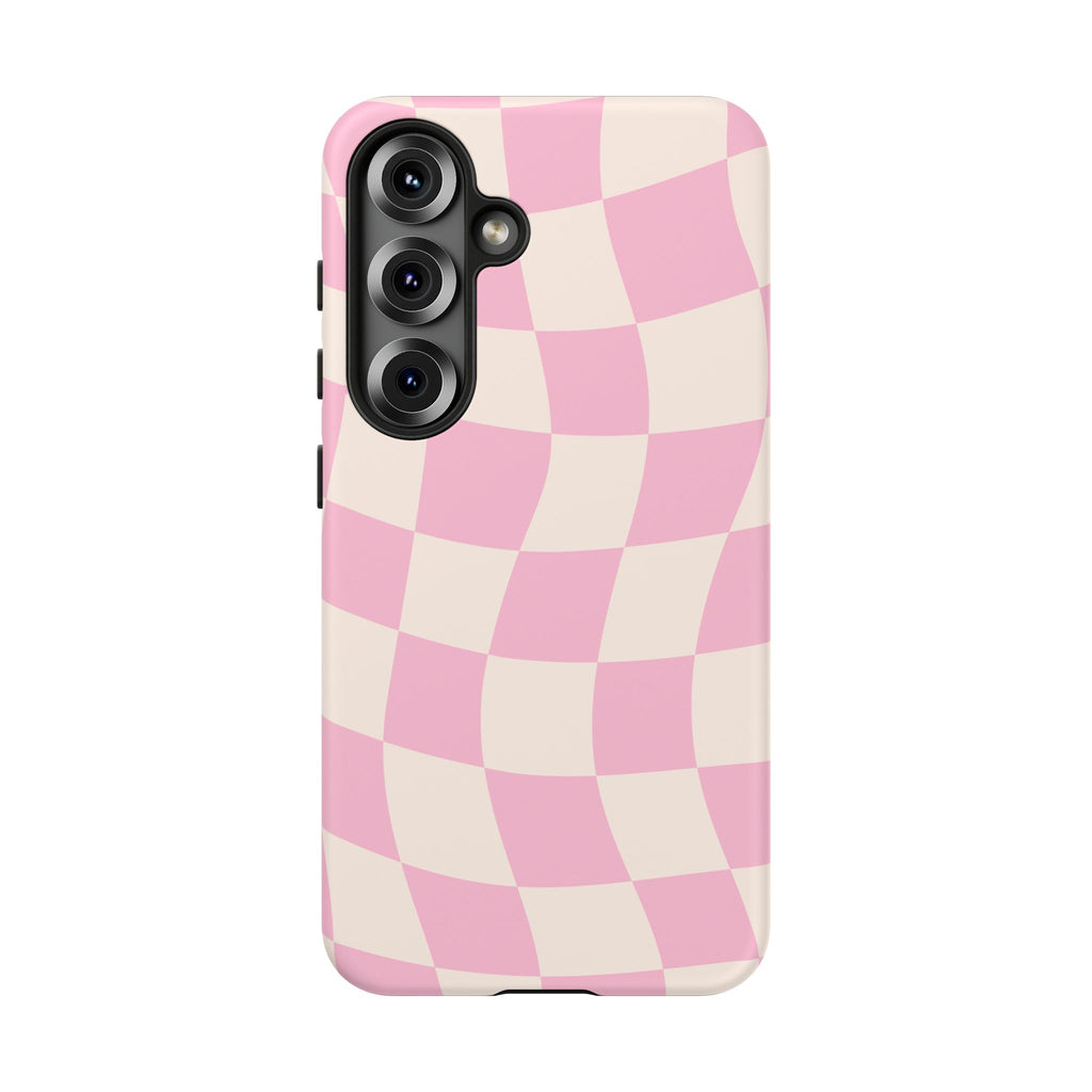 Pink Wavy Checker Tough Phone Case