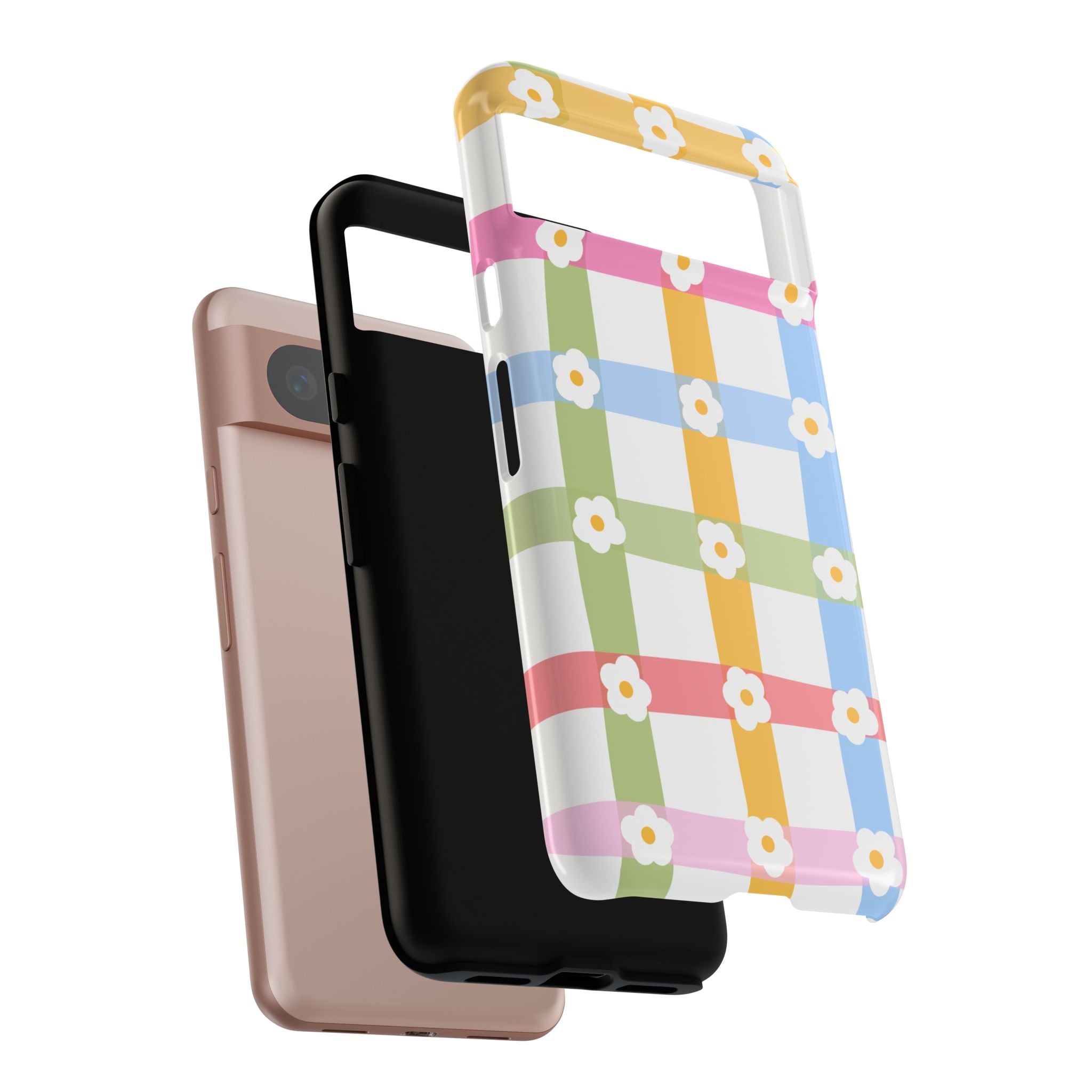 Floral Gingham  Pastel Checkerboard Phone Cover with Daisies