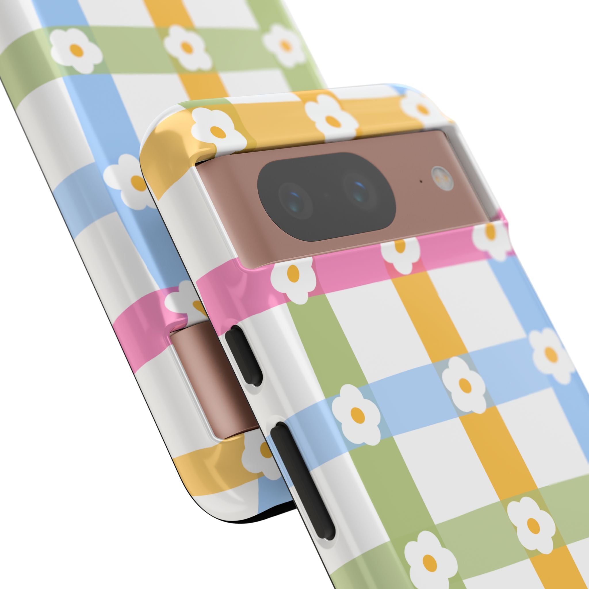 Floral Gingham  Pastel Checkerboard Phone Cover with Daisies