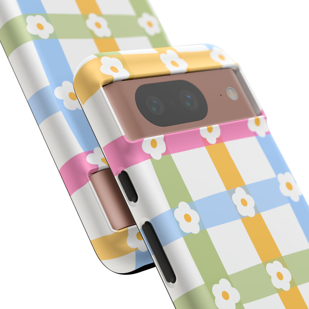 Floral Gingham  Pastel Checkerboard Phone Cover with Daisies