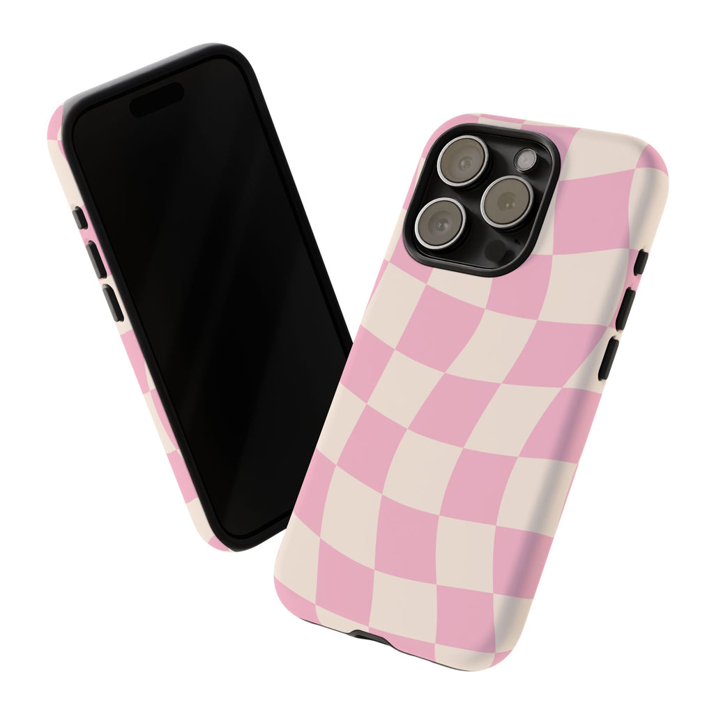 Pink Wavy Checker Tough Phone Case