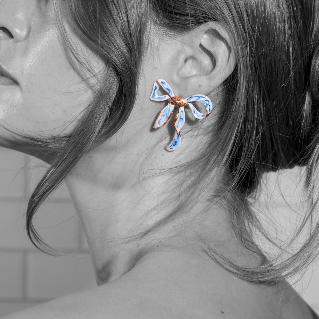 Antique China Turquoise Design Bow Earrings