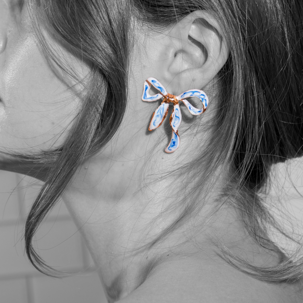 Antique China Turquoise Design Bow Earrings